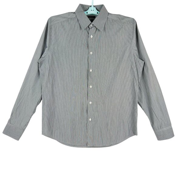 Theory Men's Grey Striped Button-Down Shirt Size L Long Sleeve Professional Wear - Picture 1 of 10